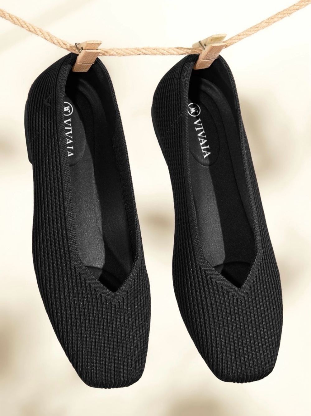 VIVAIA Margot Square-Toe V-Cut Flats 2.0, Euro 39.5/US 8.5,  Black, LIKE NEW